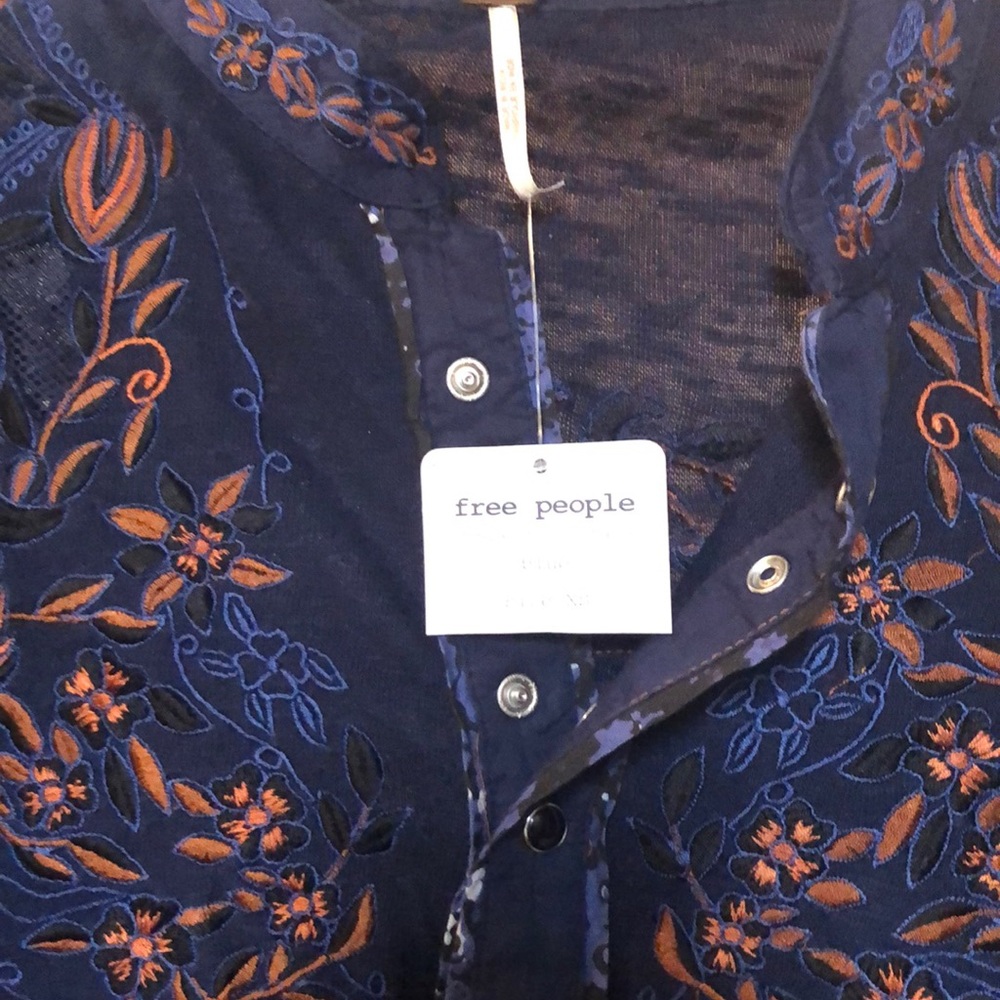 Free People Navy/Rust Snap Blouse - Picture 2 of 6